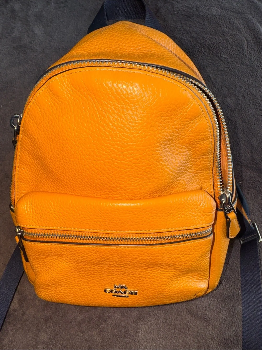 Coach Mini Pebbled Leather Backpack Mustard Yellow / Honey –good Condition
